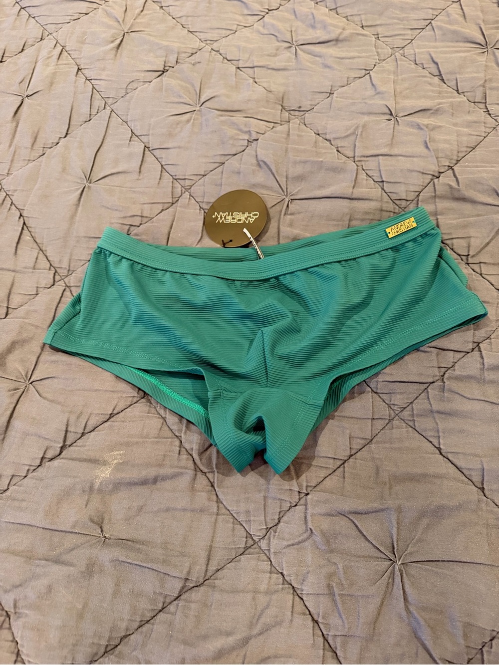 Andrew Christian Men's Power Rib Swim Trunk - Teal - Large - Picture 7 of 8
